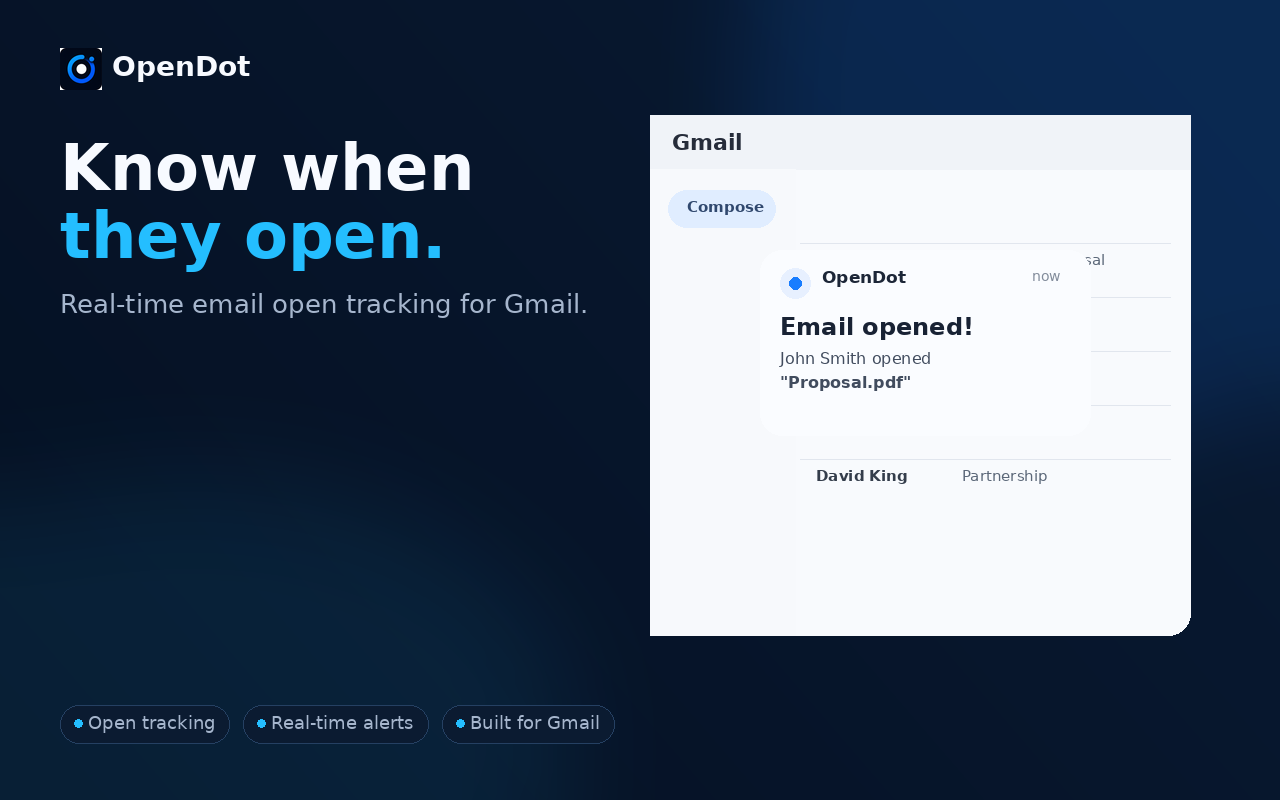 OpenDot real-time email open tracking and Gmail notification